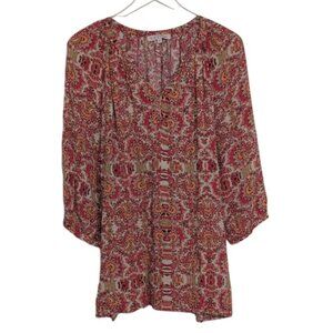 Rose & Thyme Floral Shirt Womens Size 2X Pink V Neck 3/4 Sleeve Lightweight